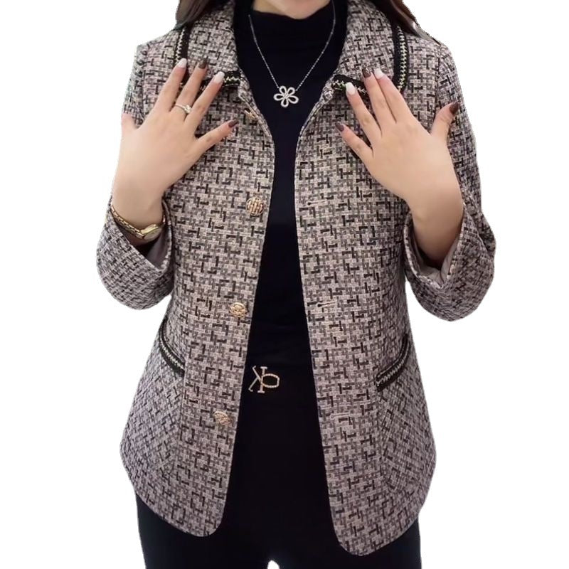 Autumn clothes, small fragrance, loose coat, women's new western style, age-reducing, belly-covering top, middle-aged mother's woolen coat