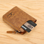 Men's Brown Zip Wallet - Card Holder, Hollow Design