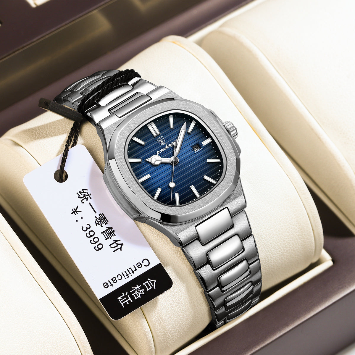 Women's Two-Tone Blue Quartz Watch - Square Dial