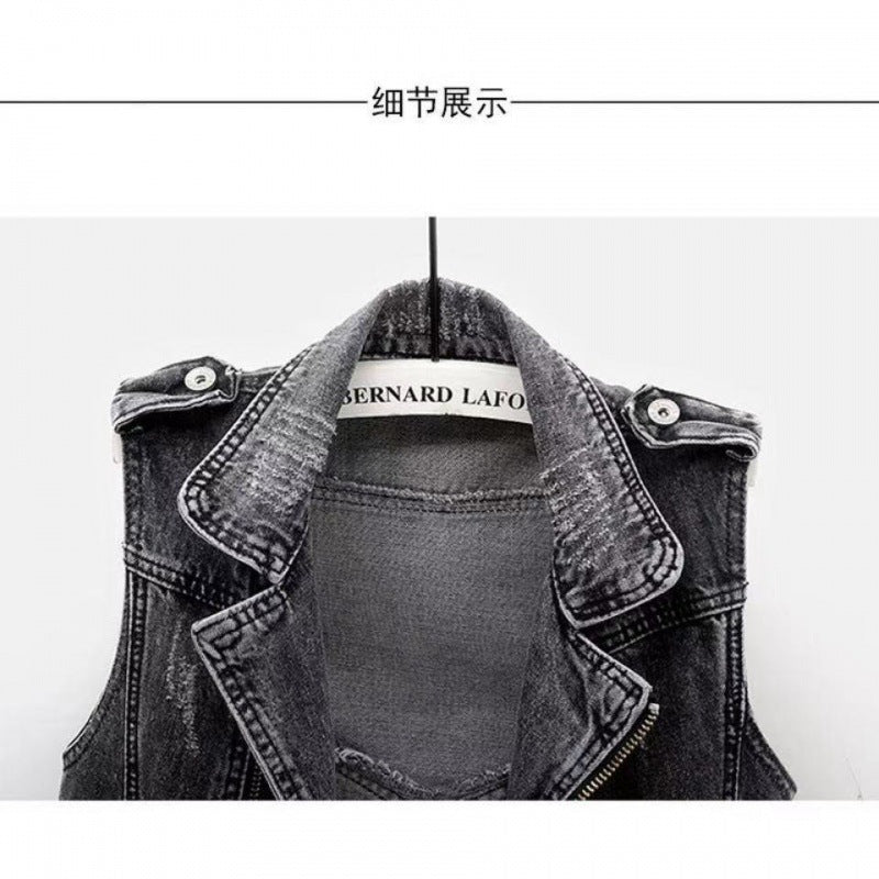 Denim vest women's autumn thin all-match tops vest women's short Korean style outerwear women's waistcoat new western style