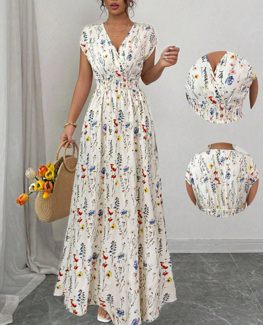 2026 New French V-neck Slim Waist Maxi Dress, Elegant and Stylish Dress (for European and American Cross-Border Amazon and AliExpress)