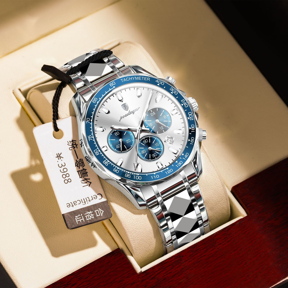 Men's Blue Chronograph Watch - Steel Strap, Quartz