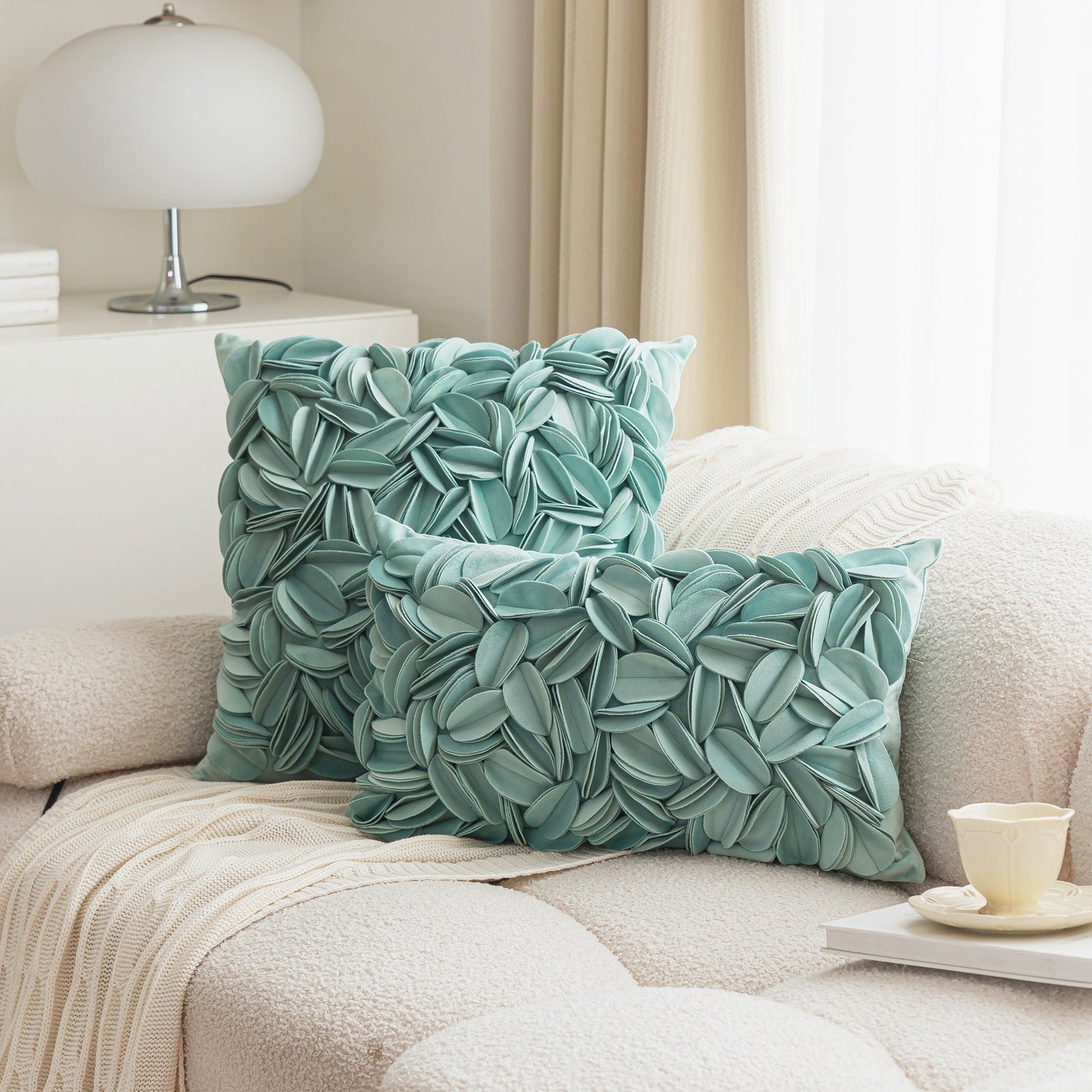 New minimalist luxury style handmade decorative pillowcase, solid color petal-patterned double-layered sofa cushion/bed backrest.