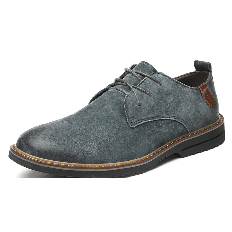 Men's Genuine Leather Casual Shoes – Khaki Lace-Up | Aladinae