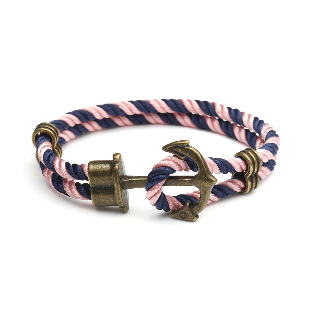 Navy anchor bracelet European and American street fashion handmade original men and women couple hand rope trend men's personality jewelry