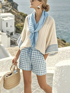2026 European and American New Style Striped Casual V-neck T-shirt and Linen-style Set with Loose Shorts