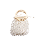 Handmade straw bag, small woven bag with round hollow handle, mesh bag, tote bag, niche brand bag for women, cotton thread, fishing net, hollow design.