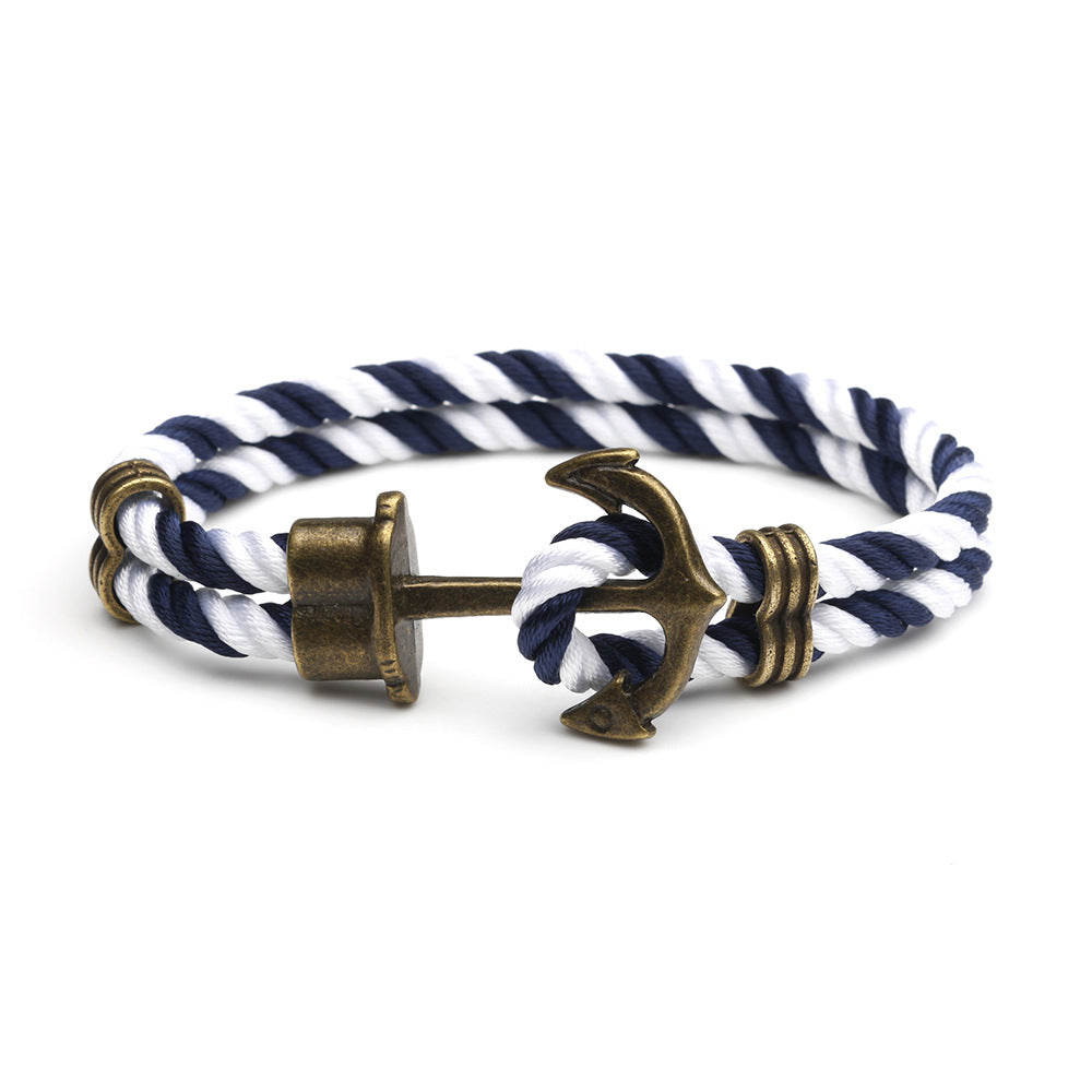 Navy anchor bracelet European and American street fashion handmade original men and women couple hand rope trend men's personality jewelry