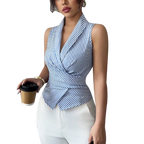 Cross-border European and American striped sleeveless shirt, 2025 summer, tie-waist slimming vest shirt, eBay foreign trade women's clothing