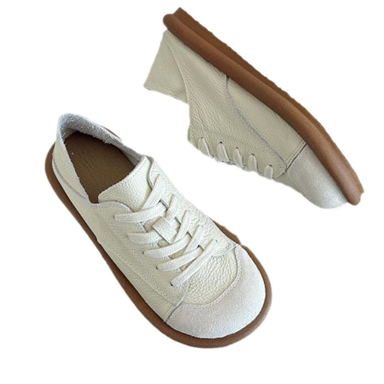 Soft and comfortable leather leather shoes that feel like stepping on shit, autumn single shoes, ugly and cute shoes, women's shoes, literary and artistic forest women's white shoes, round-toe cute shoes