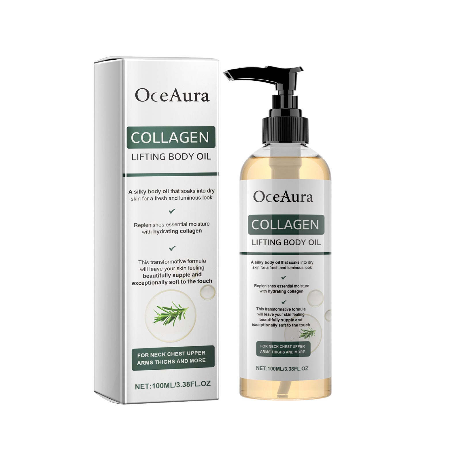 OCEAURA Body Care Oil: Hydrating and moisturizing for arms, providing a comfortable feel, and perfect for full-body massage and care.