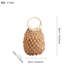 Handmade straw bag, small woven bag with round hollow handle, mesh bag, tote bag, niche brand bag for women, cotton thread, fishing net, hollow design.