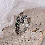 S925 sterling silver European and American retro old feather ring female simple fashion Thai silver jewelry temperament ring wholesale
