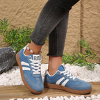 Women's Beige Flat Sneakers - Low-Top, Lace-Up