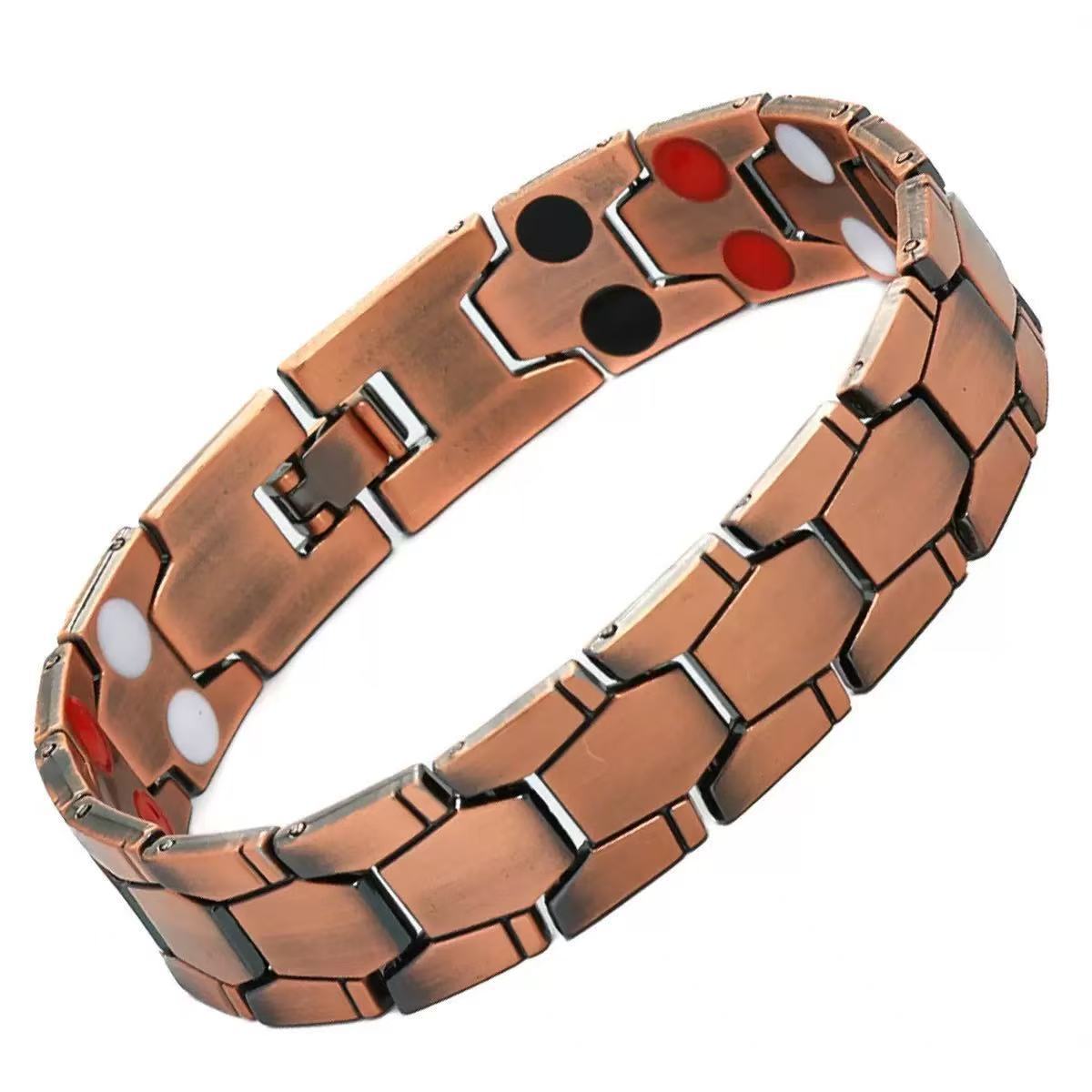 Amazon Hot Selling European and American Cross-Border Twill Antique Red Copper Men's Bracelet, Three Rows of Magnets Bracelet Wholesale
