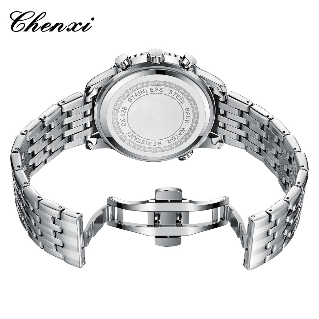 Men's Silver White Multi-Function Quartz Watch - Waterproof