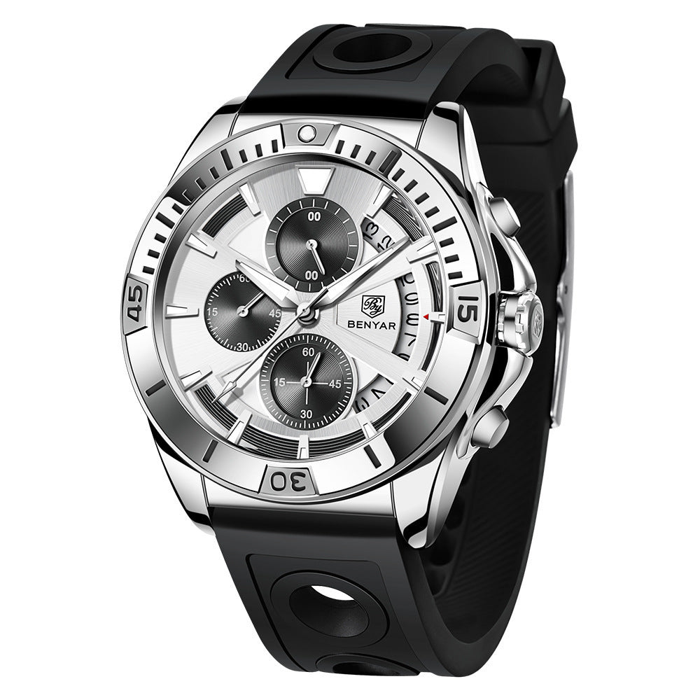 Men's Quartz Watch - Half-Fan Calendar, Folding Clasp