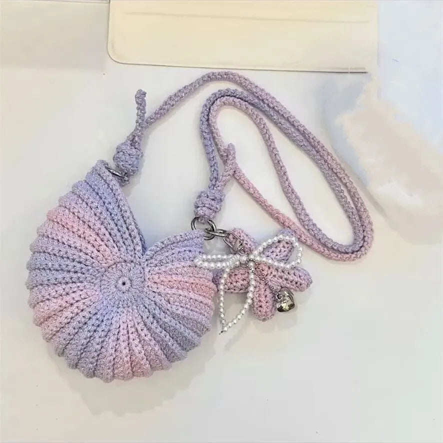 Handmade woven seashell phone case with starfish glitter graffiti yarn crochet DIY material kit - a gift for your best friend
