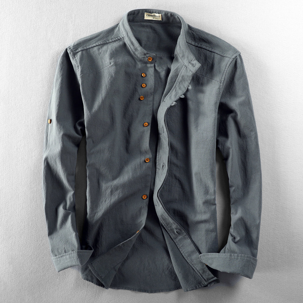 Men's Chinese Style Linen Stand Collar Shirt | Aladinae
