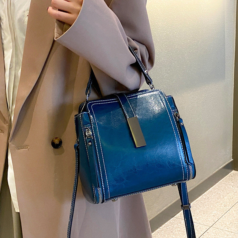 Fashion cowhide bag for women 2024 new style large capacity bucket bag versatile commuting genuine leather shoulder messenger handbag