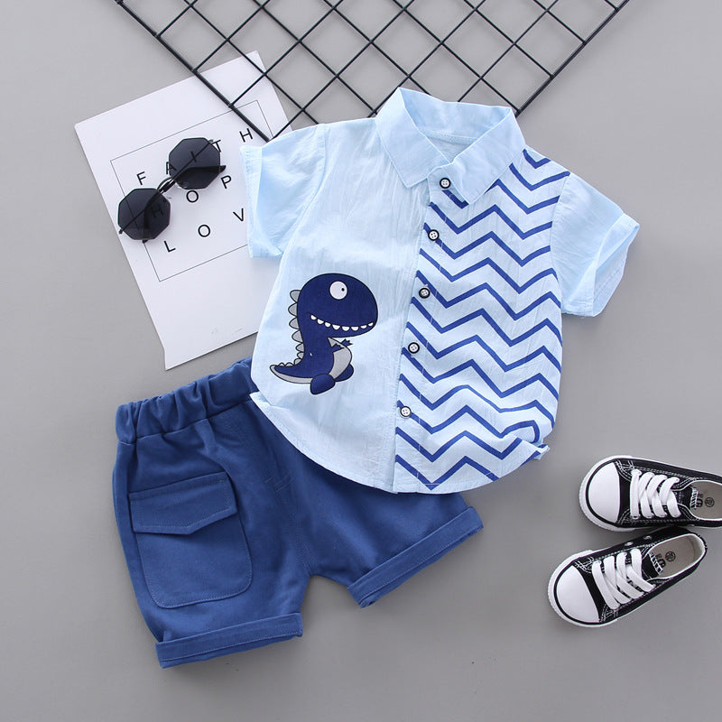 0-4 years old children's short-sleeved suit summer baby boy cartoon dinosaur shirt 2-piece set manufacturers spot wholesale cross-border delivery