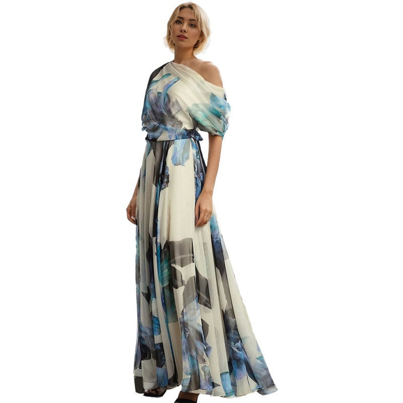 2025 Cross-Border Summer New European and American Bohemian Resort Style Lace-up Lolita Full Skirt Printed Dress