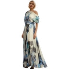 2025 Cross-Border Summer New European and American Bohemian Resort Style Lace-up Lolita Full Skirt Printed Dress