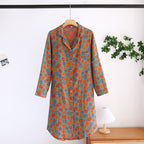 Women's cotton long-sleeved nightgown, simple plus size, double-layer gauze home dress, retro long-sleeved dress, perfect for spring and summer.