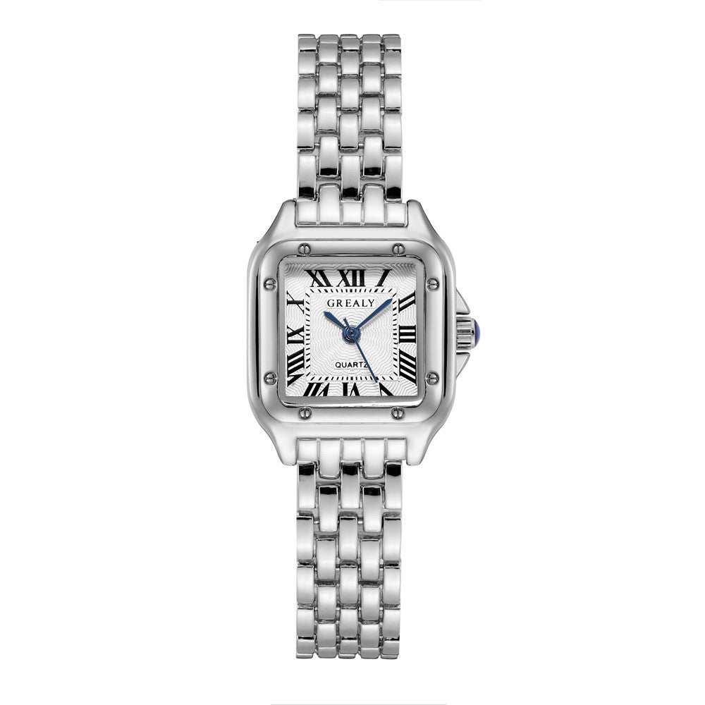 Women's Gold White Square Watch - World Time, Alloy