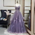 Women's V-Neck Evening Gown with Spaghetti Straps