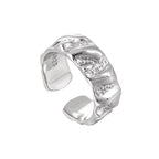 017 Korean style niche personalized silver pair ring simple geometric irregular texture texture S925 sterling silver ring for women