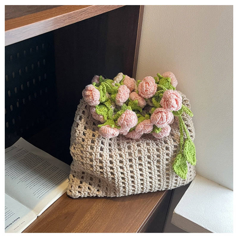 Cross-border rose bouquet blanket bucket bag handmade crochet knitting material kit wool knitting crossbody bag handmade crochet