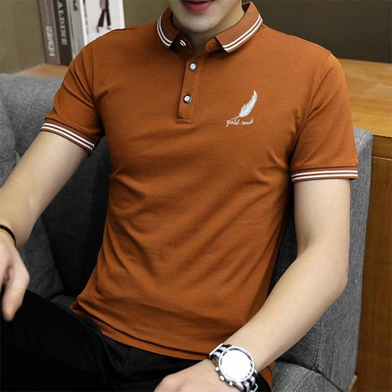 Men's Gray Polo Shirt - Stand-Up Collar, Short Sleeve
