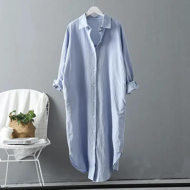 Cotton and linen sunscreen white shirt for women to wear as outerwear 2024 spring and summer new all-match loose casual tops mid-length shirt dress