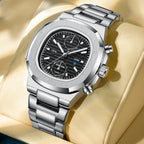 Men's Silver Black Multifunction Quartz Watch - 30M WR