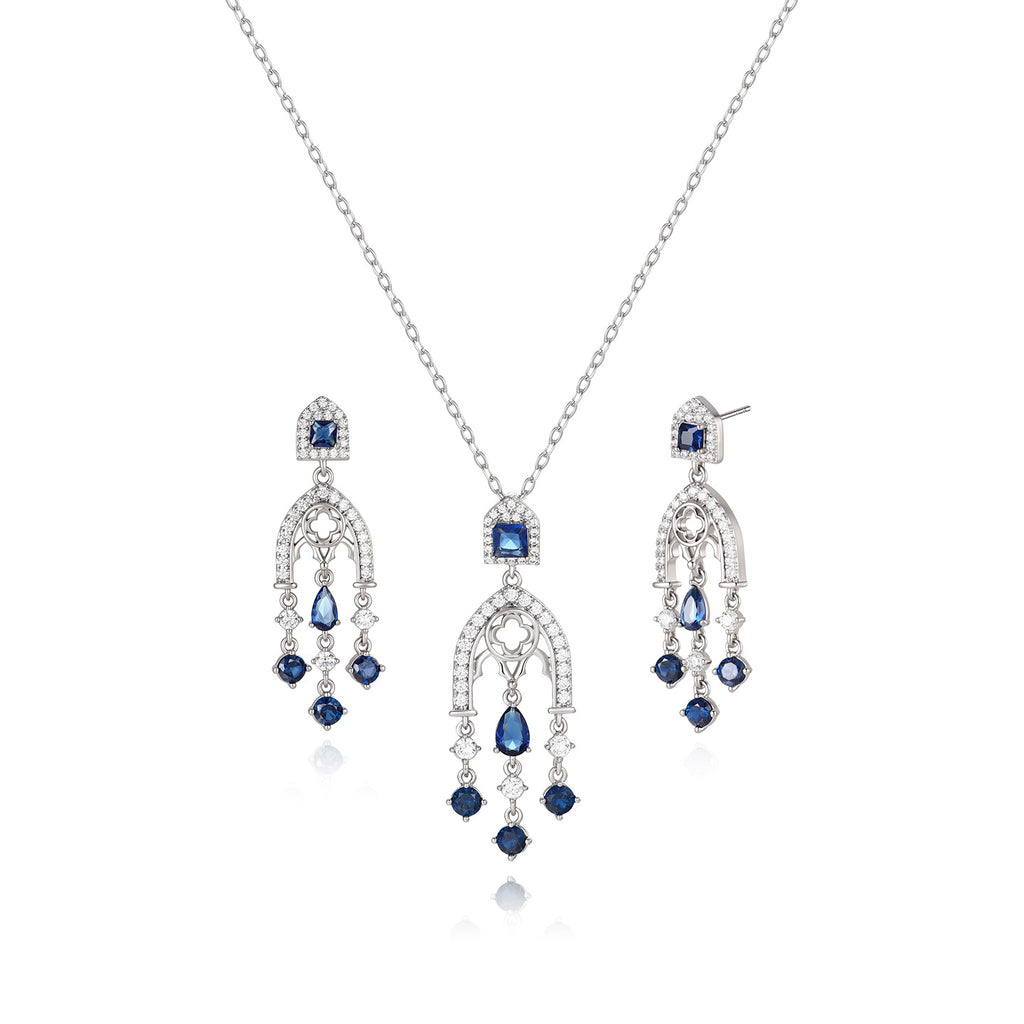 Xuping Gemstone Series Niche Earring and Necklace Set: Fashionable, Light Luxury, Teardrop Tassel, Elegant Court Style Earrings for Women