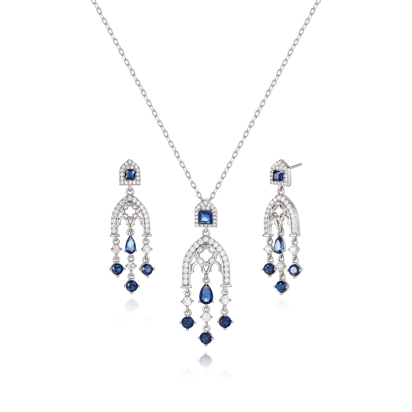 Xuping Gemstone Series Niche Earring and Necklace Set: Fashionable, Light Luxury, Teardrop Tassel, Elegant Court Style Earrings for Women
