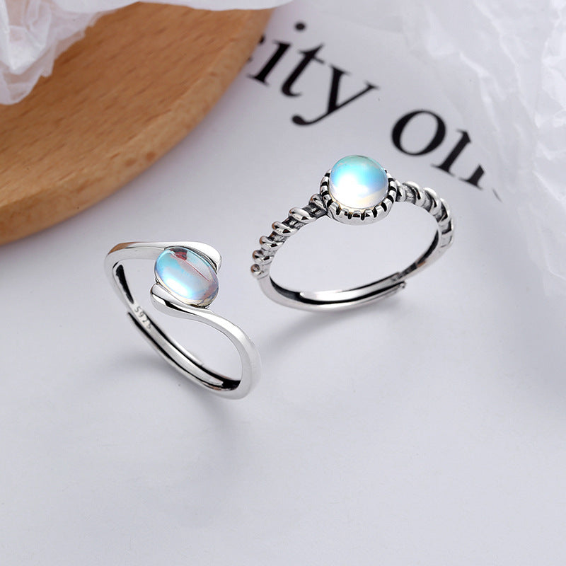 Yunchaoxuan S925 sterling silver Korean style elegant lady style spiral pattern ring setting blue moonstone all-match open ring female