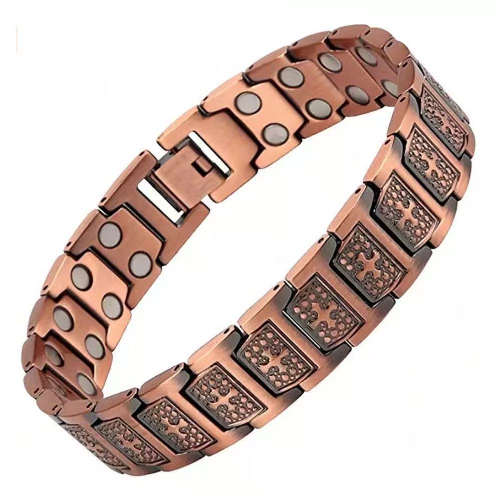 Amazon Hot Selling European and American Cross-Border Twill Antique Red Copper Men's Bracelet, Three Rows of Magnets Bracelet Wholesale