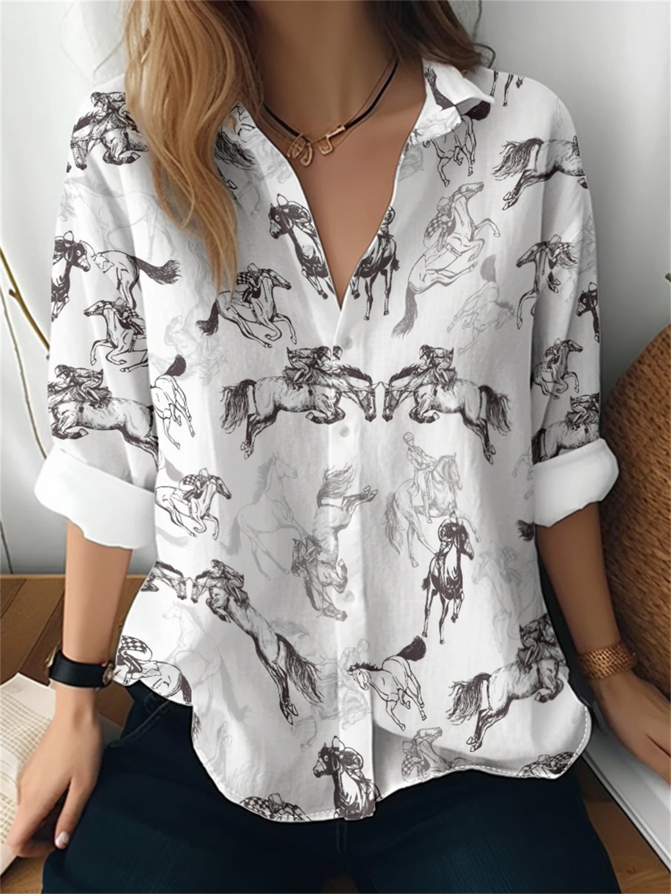 Cat cross-border Amazon European and American women's 3D printed floral pattern long-sleeved shirt women's fashion tops