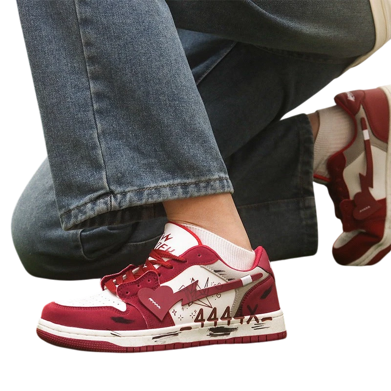Unisex Retro Red Graffiti Print Sneakers | Aladinae