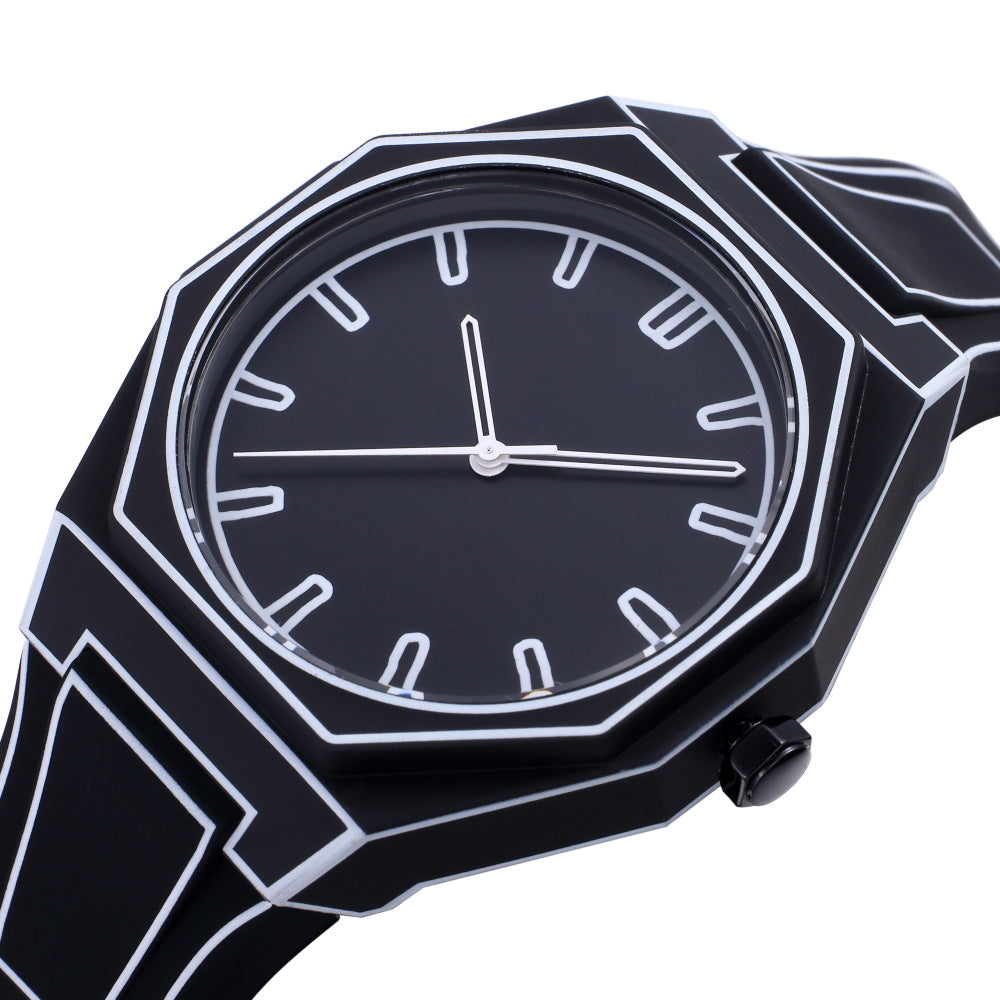 Black Silicone Quartz Watch - Large Dial, Waterproof