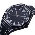 Black Silicone Quartz Watch - Large Dial, Waterproof