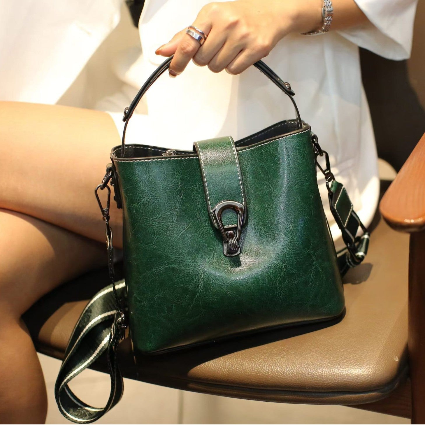 Foreign trade summer bag women 2024 new bucket bag genuine leather women's bag shoulder messenger bag women versatile handbag women
