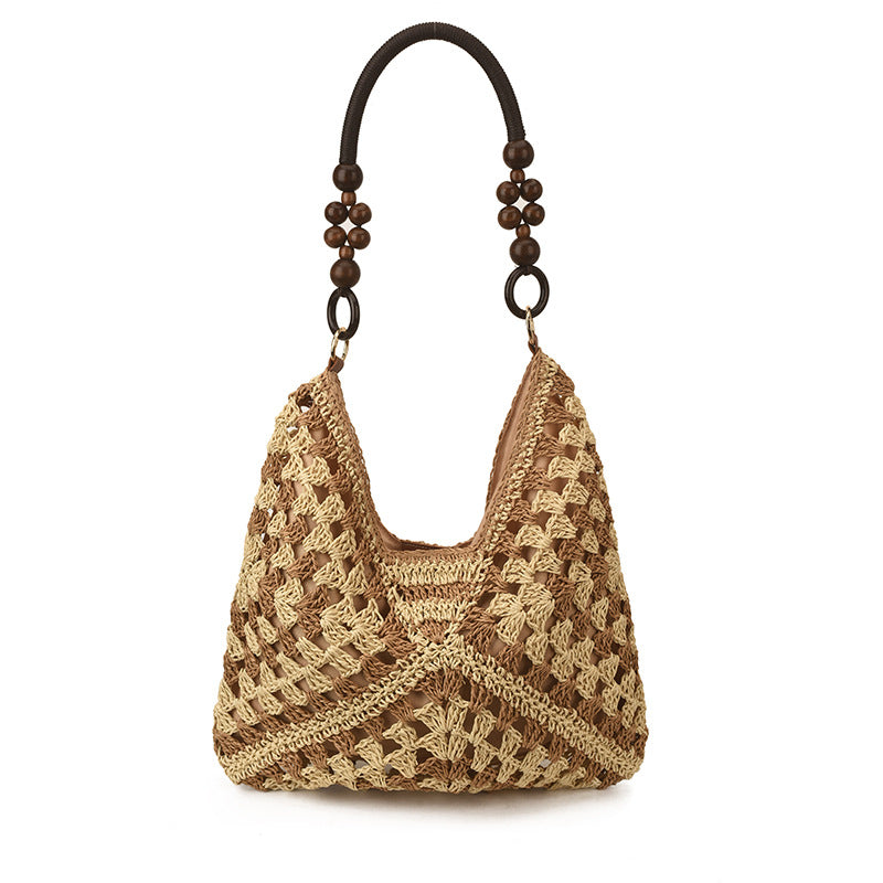 Handmade woven straw bag for women, large capacity, hot-selling new style for summer 2026, shoulder bag for commuting, beach vacation, and beach.
