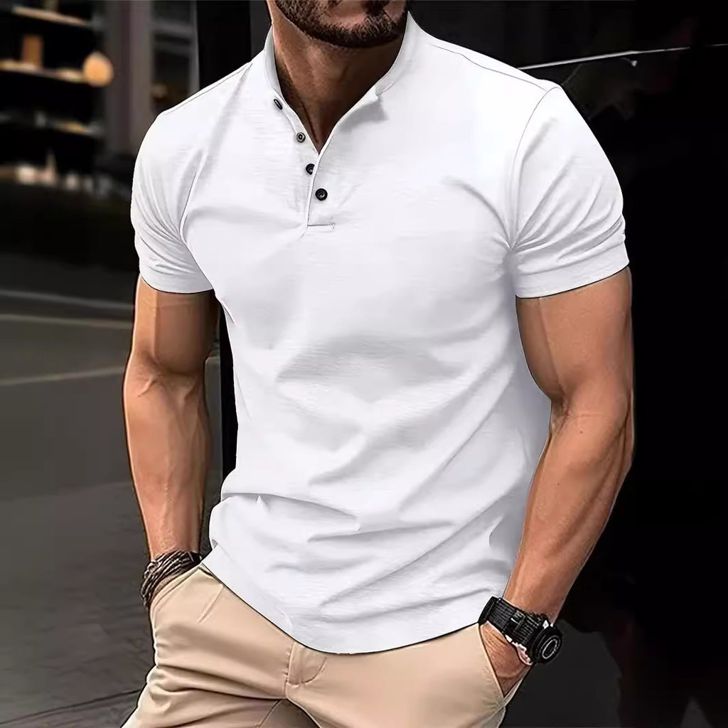 Men's Black Henley Collar Sport Polo Shirt | Aladinae