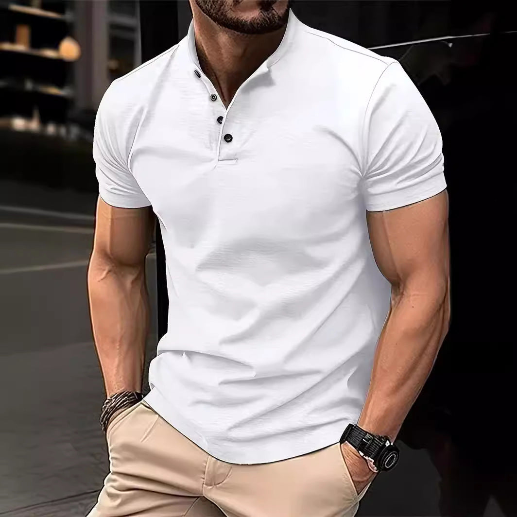 Men's Black Henley Collar Sport Polo Shirt | Aladinae