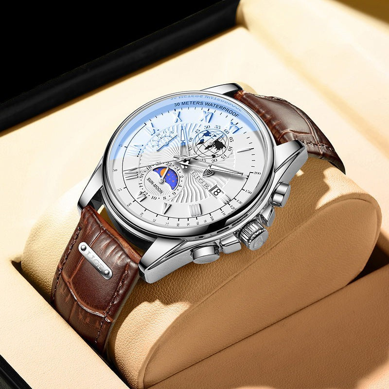 Men's Moon Phase Chronograph Watch – Quartz | Aladinae