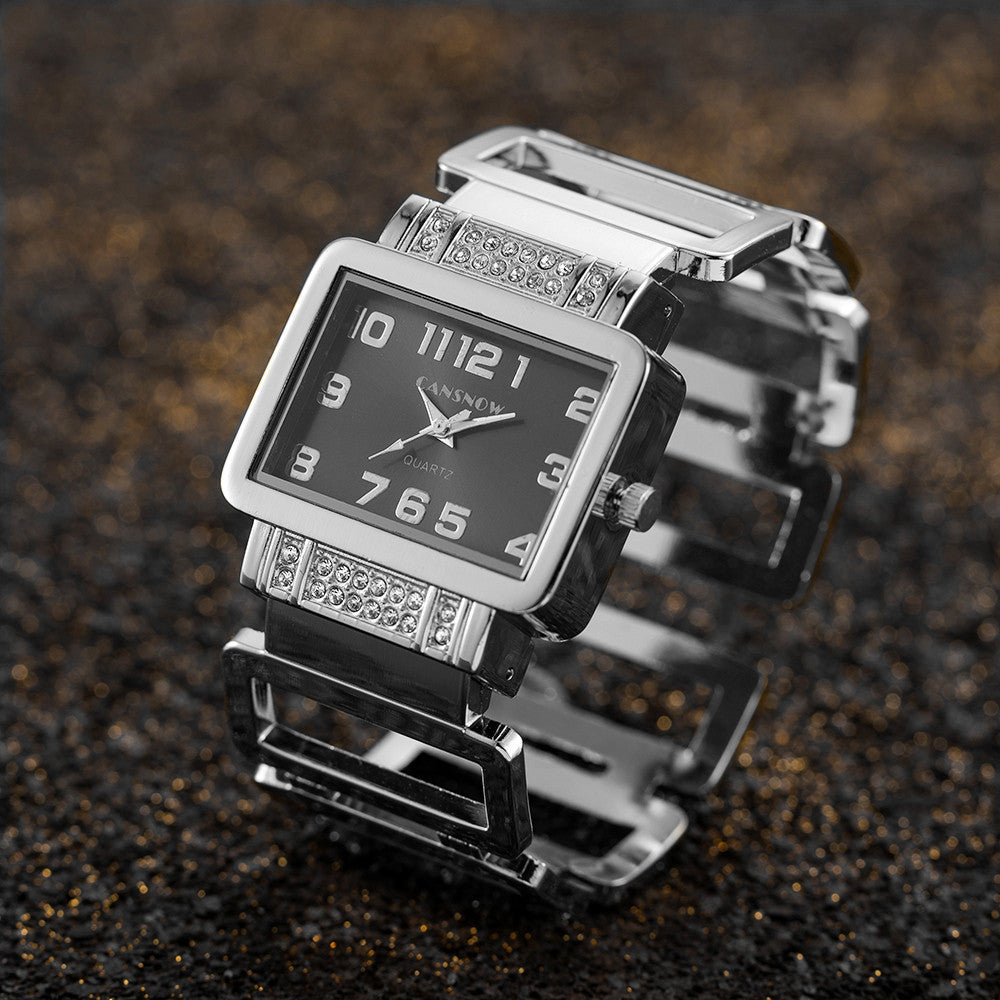 Women's Gold Silver Rectangular Dial Watch - Bracelet Style