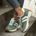 Women's Beige Flat Sneakers - Low-Top, Lace-Up